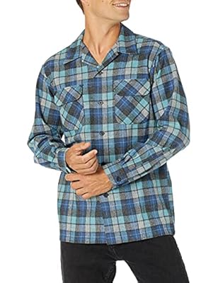 Man wearing a blue wool flannel board shirt by Pendleton.