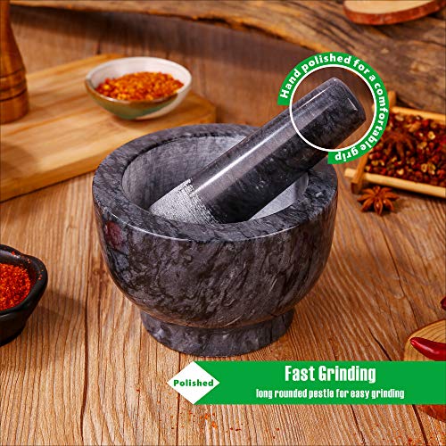Aisiming Mortar And Pestle Set Polished Natural Marble Guacamole Molcajete Bowl, Spices Grinder With Silicone Pad, Stainless Steel Spoon And Brush, 300Ml Capacity Crusher(Medium, Dark Gray) #TOP3