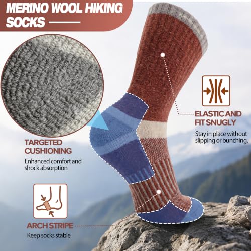Image of MOGGEI 5 Pairs Merino Wool Hiking Socks Warm Thermal Winter Cozy Cushioned Moisture Wicking Socks for Women & Men