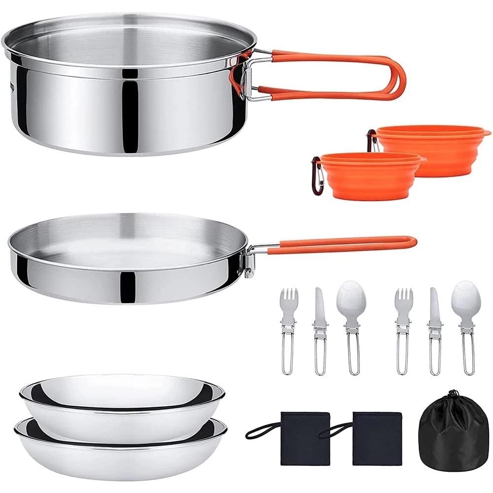 Popote de camping en acier inoxydable durable avec kit de vaisselle pliable pour le trekking