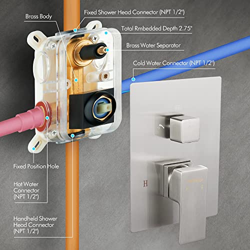 Fransiton 8 Inches Brushed Nickel Shower System Rain Shower System Set Wall Mounted, Rainfall Shower Head With Handheld, Bathroom Shower Kit (Valve Included) #TOP6