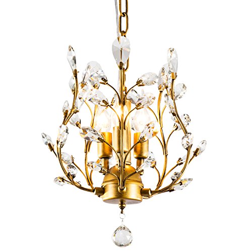 Black Friday - 50% OFF Garwarm 3-Light Crystal Chandeliers,Ceiling Lights,Crystal Pendant Lighting,Ceiling Light Fixtures for Living Room Bedroom Restaurant Porch(Gold)