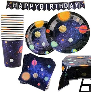 Kompanion 102 Piece Outer Space Party Set Including Banner, Plates, Cups, Napkins and Tablecloth, Serves 25