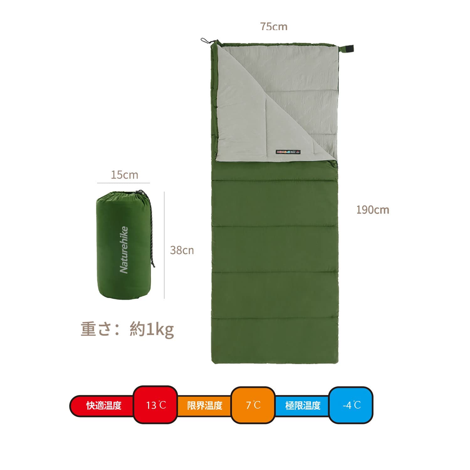 【1～2人用】春夏秋冬OK♪ 封筒型 コンパクト 寝袋(シュラフ)  グリーン Amazon | Naturehike公式ショップ 寝袋 シュラフ 封筒型 春夏秋