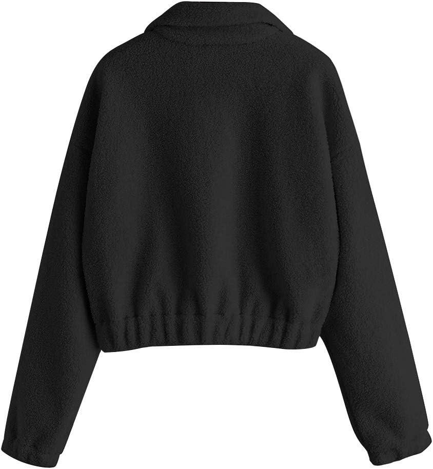 ZAFUL Women's Faux Fur Pullover Half Zip Long Sleeve Crop Sweatshirt Tops - Image 4