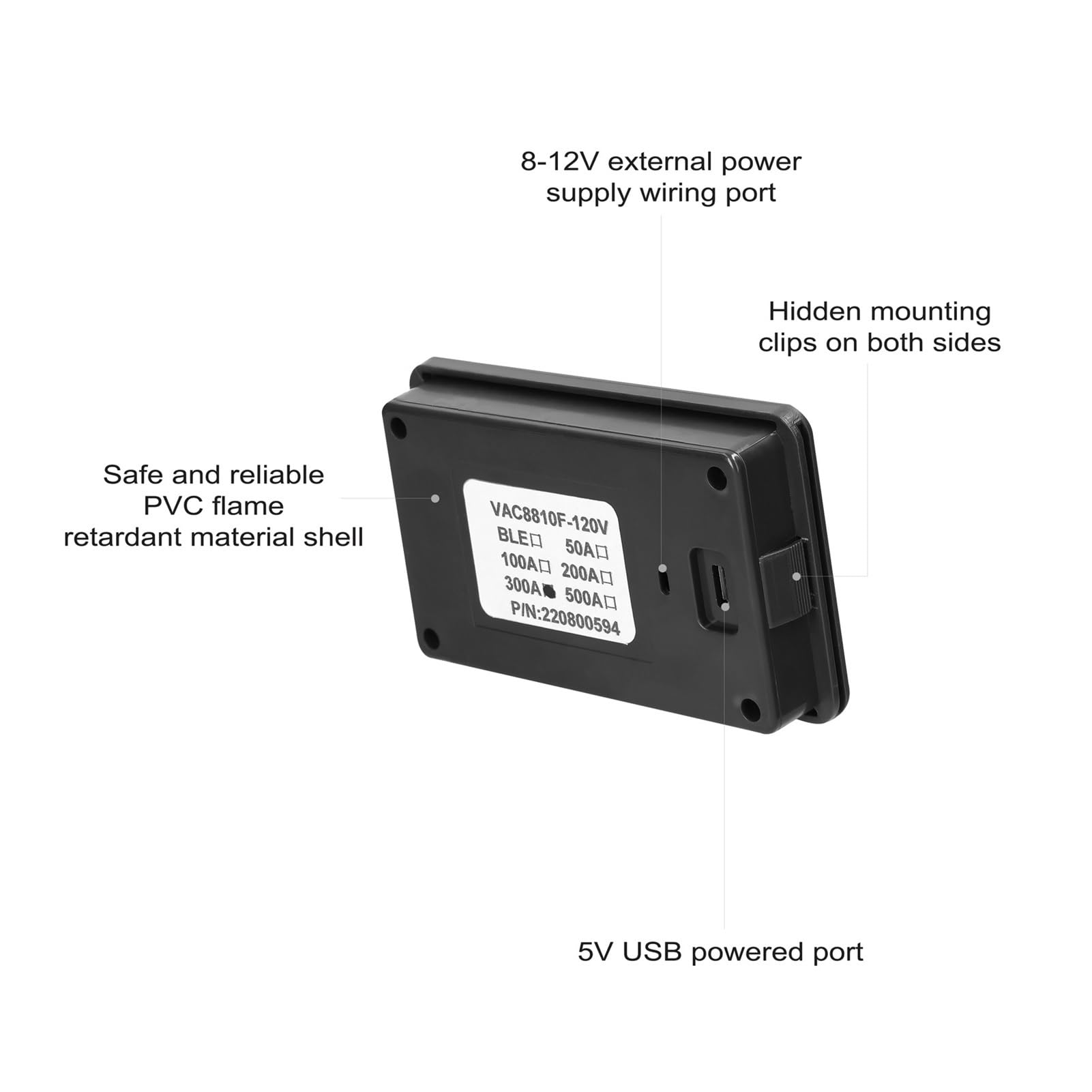 Comprobador de Batería, Coulómetro de batería VAC8810F 300A, amperímetro inalámbrico, voltímetro, Detector de potencia de batería, probador de capacidad de batería, Monitor de batería(Waterproof Cover