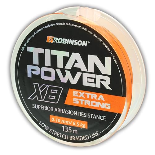 Robinson Geflochtene Angelschnur X8 - Angelschnur geflochten, 0,08-0,28mm, 7,5-39kg, 135m, ideal zum Spinnfischen - Titan Power (ORANGE, 135m - 0,10mm - 8,5kg) Robinson Geflochtene Angelschnur X8 - Angelschnur geflochten, 0,08-0,28mm, 7,5-39kg, 135m, ideal zum Spinnfischen - Titan Power (ORANGE, 135m - 0,10mm - 8,5kg)
