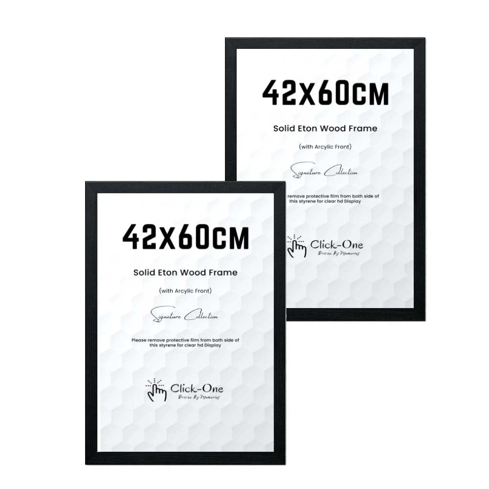 Click One- (Pack of 2) 42x60cm Picture Frame for Horizontal or Vertical Wall Mounting Display- Eton Wood Finish-with Styrene Shatterproof Perspex Sheet-[BLACK FRAME]