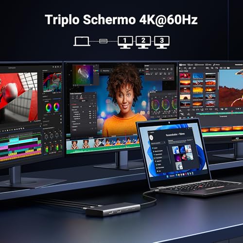Revodok Pro 308 Hub USB C Triplo Schermo 2 HDMI 1 DisplayPort 4K 60Hz Adattatore Type C 3.2 10Gbps PD 100W Ricarica Docking Station Tipo C Compatibile con MacBook Pro Air Surface - Hub USB - Immagine 2