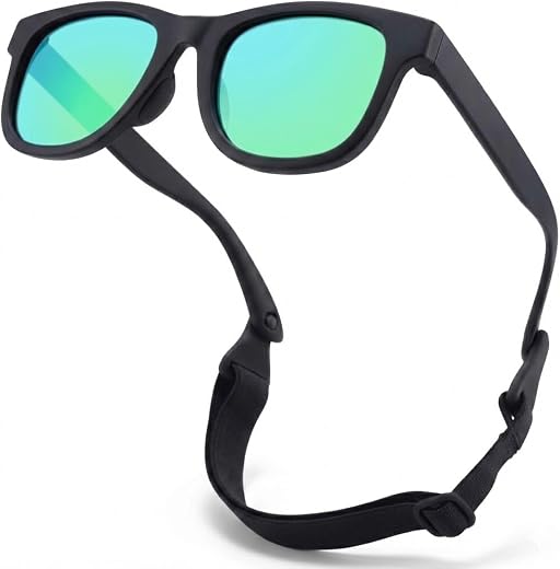 GLARDEFE Polarized Baby Sunglasses with Strap - Unbreakable Infant Sunglasses for Newborn Toddler Boys Girls Age 0-12 Months