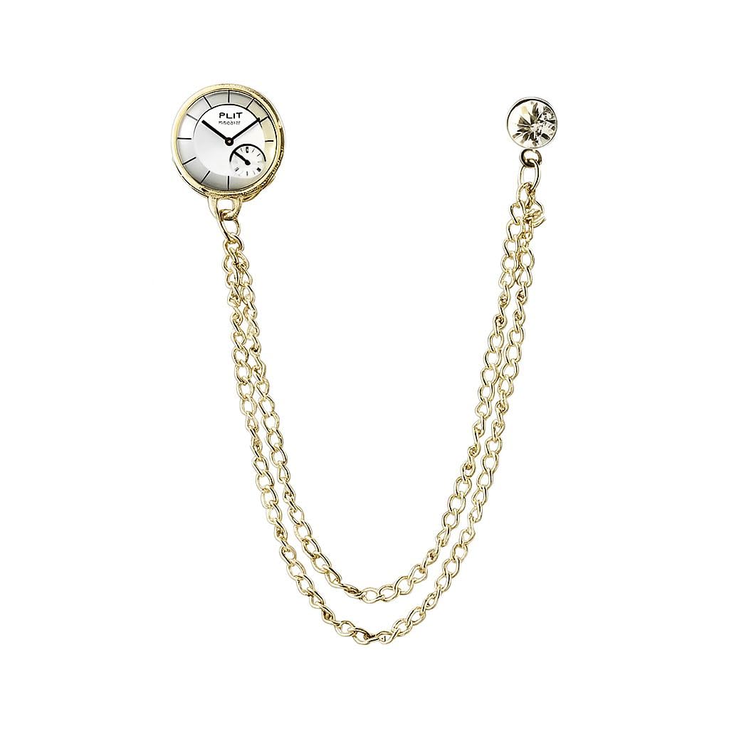 syga Men's & Women Suit Shirt Stud Lapel Pin Chain Tassel Brooch Pin with Crystal Chain(Small clock)-picture-17
