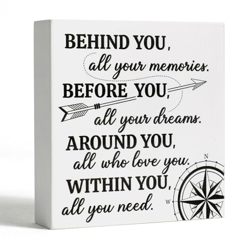 Graduation Decorations 2026, Graduation Gifts Wooden Box Sign, Behind You All Your Memories Desk Plaque, Class of 2026 Keepsake for Her Him, Party Favors for Kindergarten High School, 5.9" x 5.9"