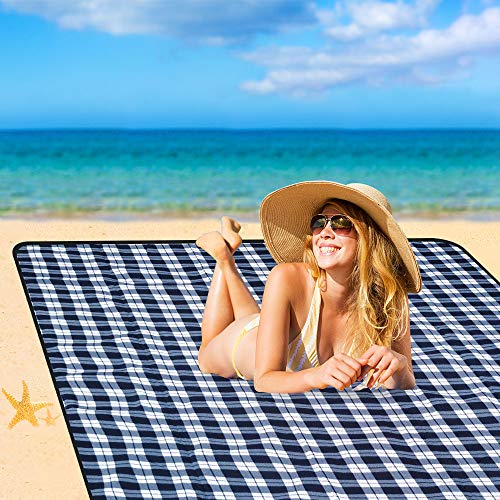 BMHNOONE Outdoor Picnic Blanket, Extra Large Picnic Blanket 80\"x80\" with Backpack for Family, Foldable Waterproof Picnic Outdoor Blanket Picnic Mat for Camping Hiking Travelling - Thumbnail 3