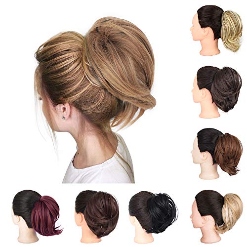 AISI BEAUTY Messy Bun Hair Piece for Women Synthetic Hair Ponytail Scrunchies Straight Elastic Updo Scrunchy Bun Hair Extension (Brown Mix Natural Blonde)