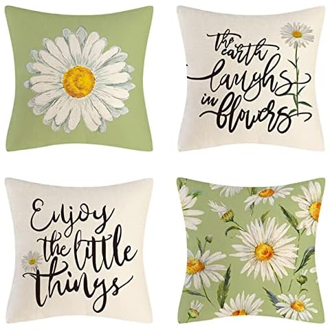 Modern alphabet Daisy Cushion Covers 40x40cm, 16x16in Pack of 4 Home Decorative Square Double Sided soft Pillow Cover with Invisible Zipper, Waterproof Outdoor Cushions for Living/Sofa/Room Decor-176 Cover