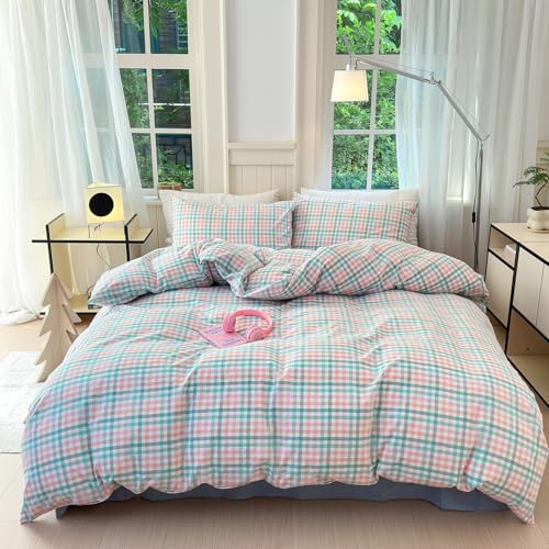 Image of LifeTB Queen Comforter Set Multi-Colored Gingham Comforter Modern Style Checkered Pattern Comforter Set Colorful Grid Plaid Bedding Comforter Fluffy Soft Lightweight Grid Bedding Set Breathable