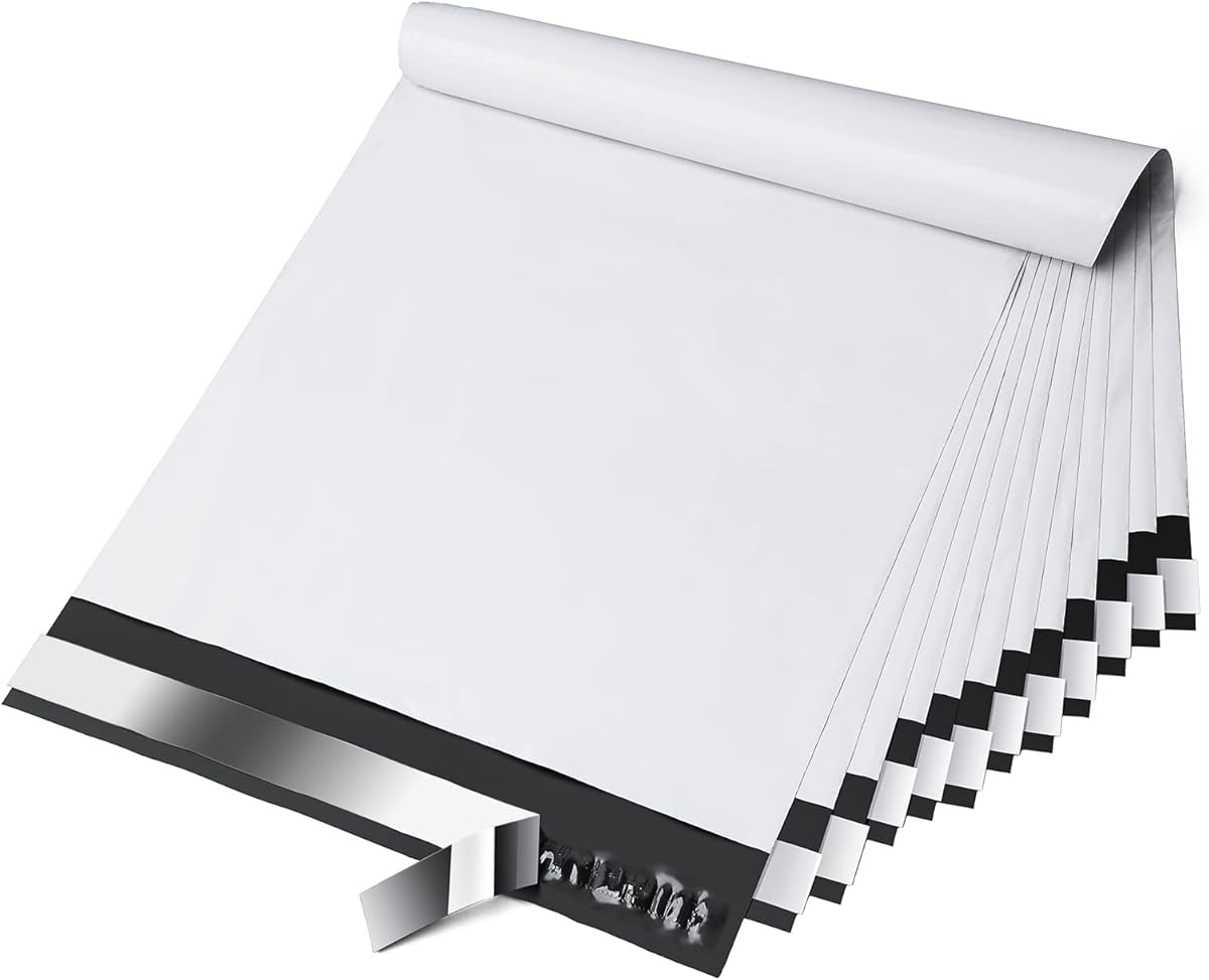 Fuxury Poly Mailers 10x13 Inch 100 Pack,Shipping Bags for Clothing,Strong Adhesive Mailing Envelopes,Self Seal Plastic Postal Return Package Bags for Small Business,White