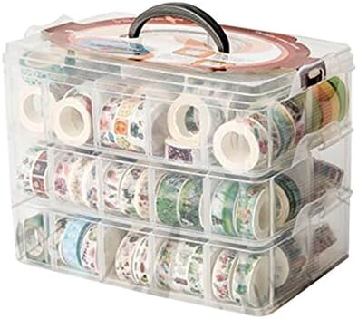 HomDSim Washi Tape Box Organizer Storage,Divider Closet Container,with 30 Adjustable Compartments,Clear,Masking Tape Desktop Tape DIY Sticker Roll Tape Cutter Holder Storage,Finger Safty Dispenser