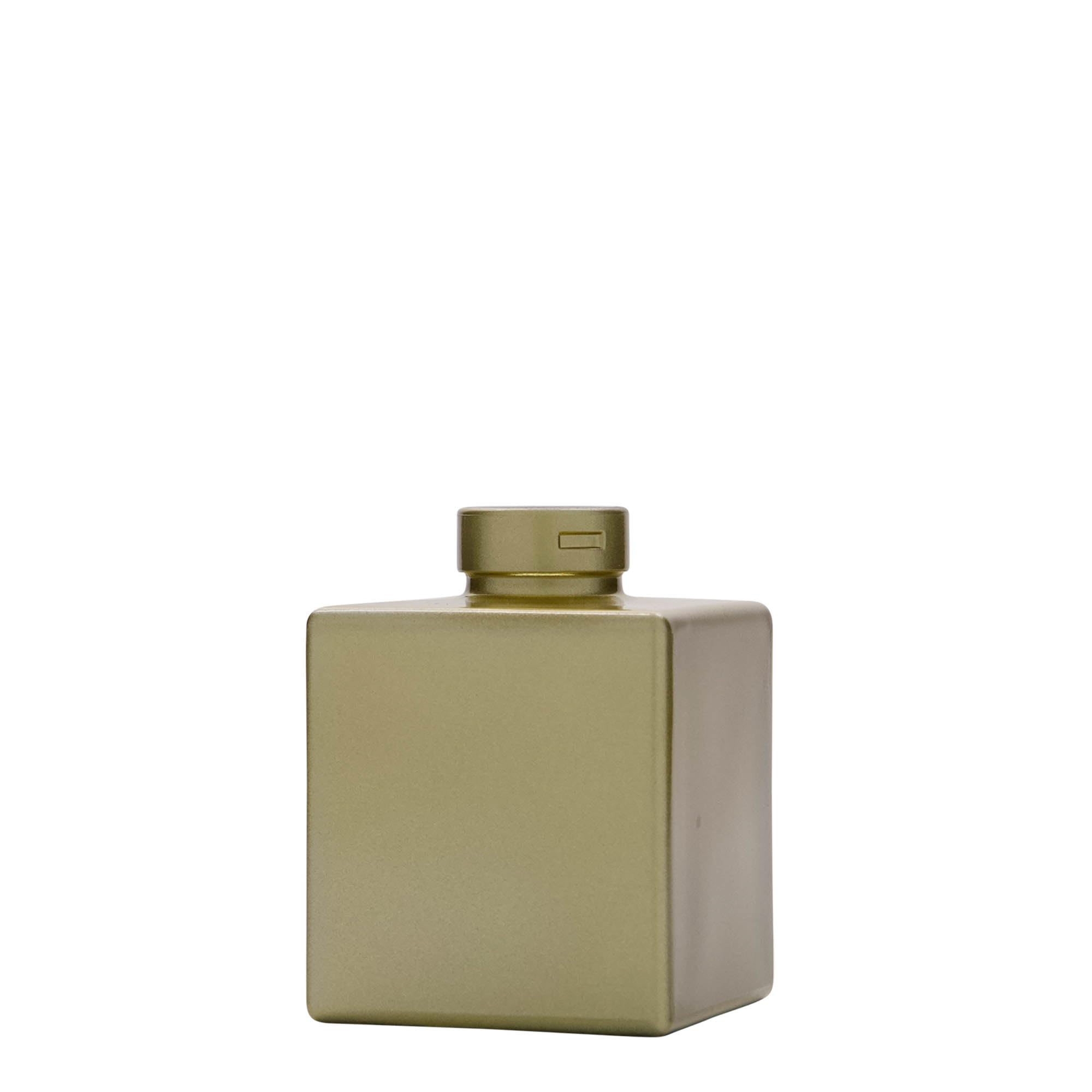 Zestaw 24 szklanych butelek Cube 100 ml kwadratowe złote matowe z drewnianym korkiem