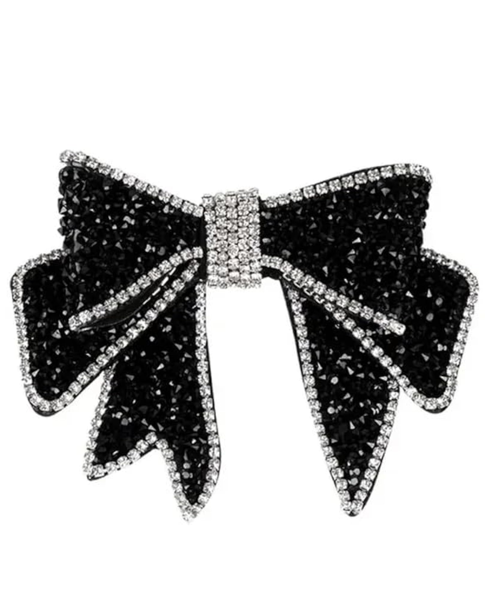 Stones Embellished Bow Designed Hair Clip, Elegant Black