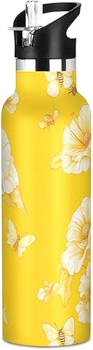 Miniatura 14 de Botellas de agua reutilizables con tapa de boquilla a prueba de fugas, diseño de girasol neutro de doble pared, aislamiento al vacío, a prueba de