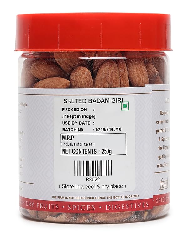 Roopak's PIK-N-PAY 100% Salted and Roasted Premium Almond rich in Protein Boost immunity High in Fiber & Boost Immunity, Badam Giri, Healthy Snack,Nutritious & Delicious | 250 Gram 1