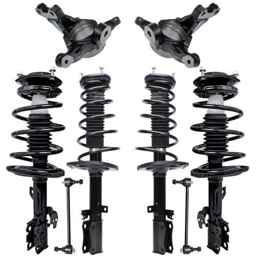 Image of Detroit Axle - 2.4L Front 8pc Steering Knuckles Kit for 04-06 Toyota Camry Solara ES330, Steering Knuckles & Wheel Bearing Hubs Sway Bars Front and Rear Struts w /Coil Spring Replacement Suspension