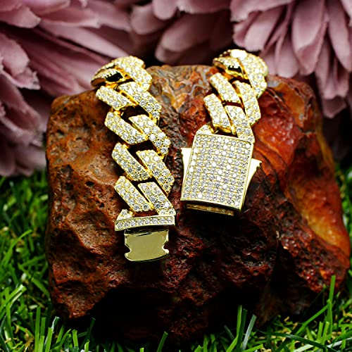 Savearth Diamonds Round Cut Lab Created Moissanite Diamond 12Mm Width Cuban Chain Bracelet In 14K Yellow Gold Over Sterling Silver Jewelry For Men (G-H Color, Vvs1 Clarity, 9.00 Ct) 8.5" Long #TOP3