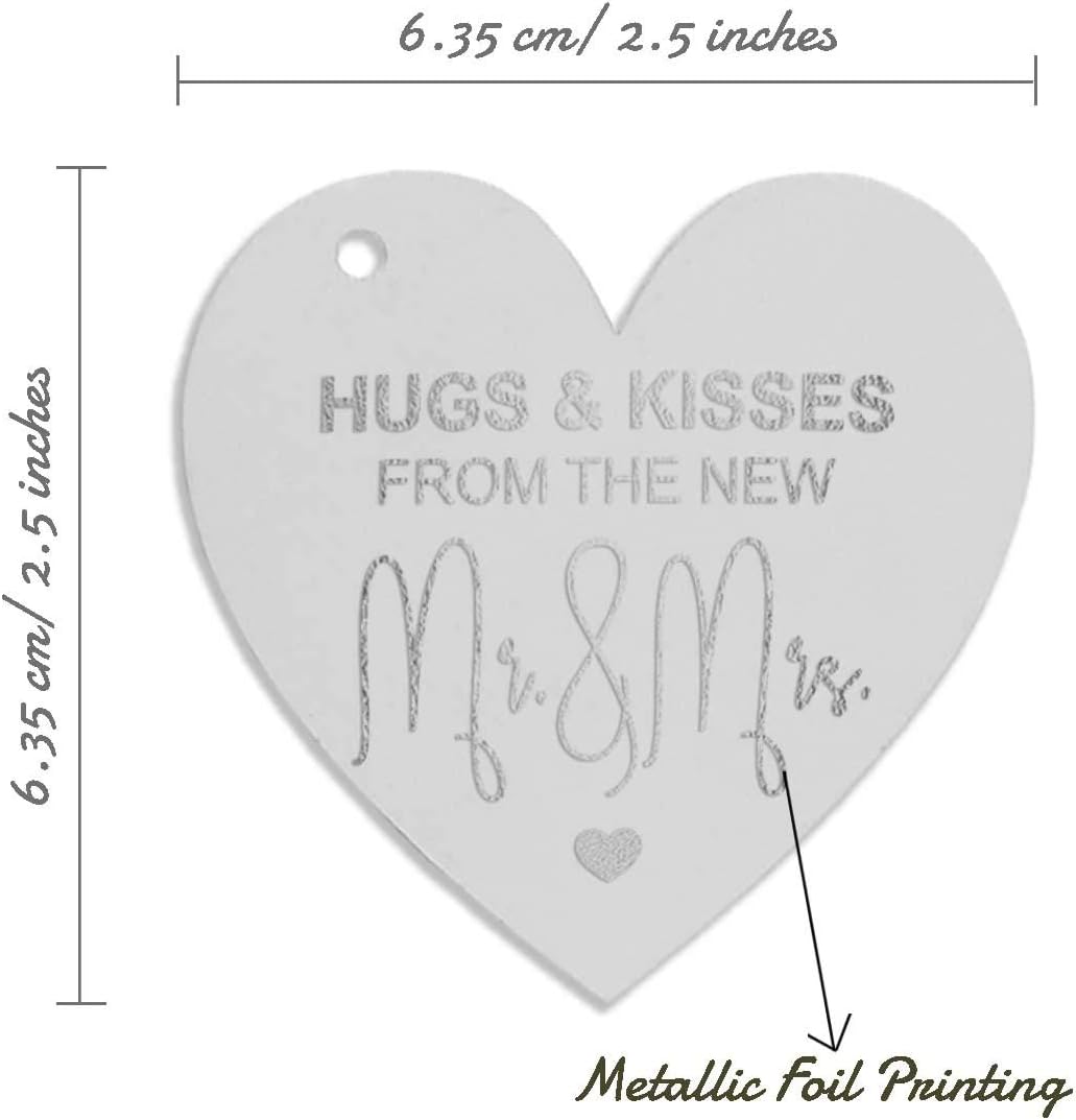 Silver Foil Paper Hang Tag Hugs & Kisses from The Wedding Favor Tag 100 Pieces