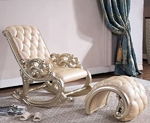 Image of CRAFTCITY Rocking Chair |Sheesham Wood Elegant Rocking Chair with Pillow and Matching Foot Stool and Pre assembeled(Cream)