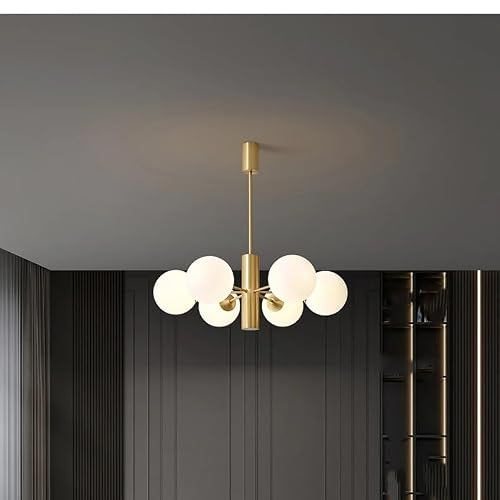 ASerZenith Nordic Copper Chandelier For Living Room Bedroom Dining Study Apartment White Glass Ball Led Light Fixture Brass Ceiling Lamp(3 Color Light-6 Lights)