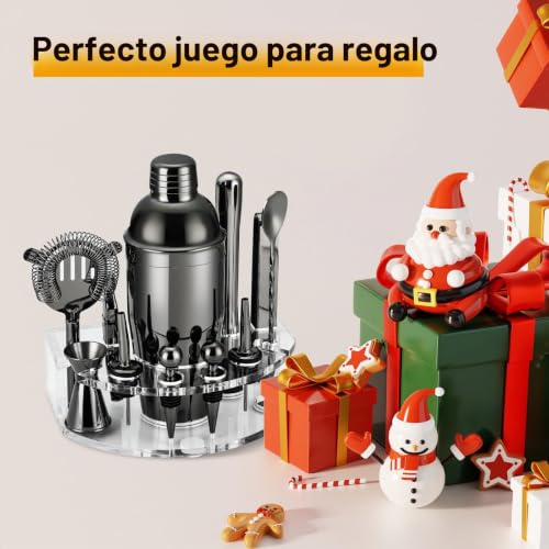 Miniatura 7 de Juego De Coctelera Con Soporte, Coctelera Kit De Acero Inoxidable Con 12 Piezas De Accesorios Para Bar, Kit De Coctelera Profesional Para Bar En Casa Fiesta, Cocktail Kit Regalos Para Hombres Negro