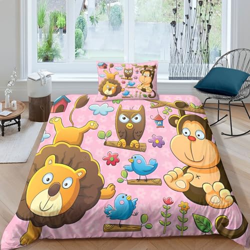 Housse de couette orang-outan et lion 135x200cm en microfibre pour lit simple