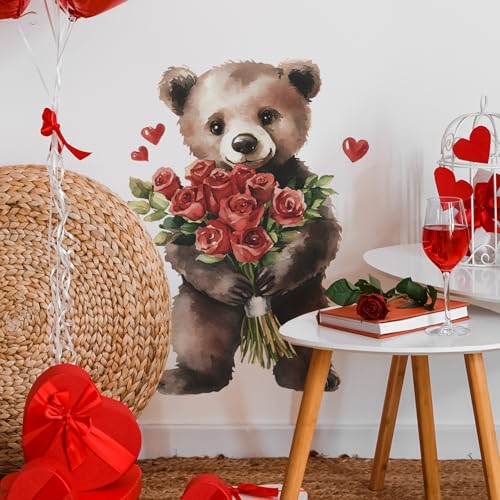 Vinilo decorativo infantil oso acuarela con rosas miniatura 6