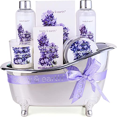 Gift Set For Women, Gift Basket For Women, Body & Earth Women Bath Set Lavender Spa Baskets With Bubble Bath, Bath Salts, Body Lotion, Scented Candle,Gifts For Women,Mother's Day Gifts,Gifts For Mom #TOP5
