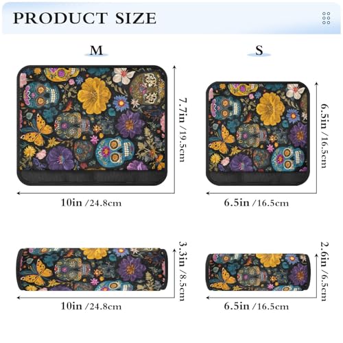 Image of Mexican Skulls and Flowers Seat Belt Cover Pad 2 Pcs Soft Cute Seatbelt Covers Protector Support Head Neck Shoulder Strap for Car Seats High Chair Backpack for Adults Kids Women Men 10x7.7In 2