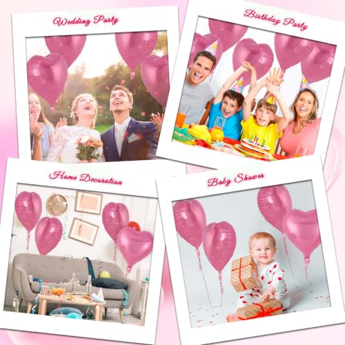 Image of 36 Pcs Pink Heart Balloons,18 Inch Heart Foil Balloons Valentine Balloon for Wedding Engagement Party Valentine Day Decorations