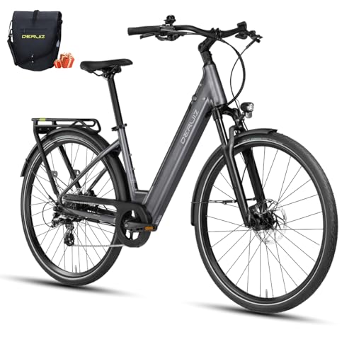 DERUIZ Quartz 28Zoll E Bike für Erwachsene, City E-Bike Herren Damen mit 48V 13.4Ah Akku,Max 161km Reichweite, Hydraulische Bremsen, Drehmomentsensor, Elektrofahrrad mit APP