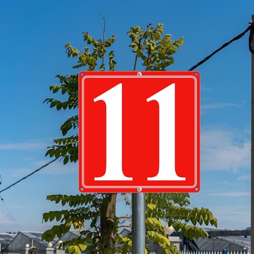 Image of Premium Aluminum Number Signs 11, Metal 12 inch X 12 inch Red Numbered Signs Outdoor for Parking Lots, Floor, Dock, Court, Aisle, Field, High Visibility, No Fade, Weather-resistant