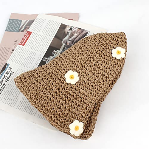 Chapeau réglable en paille avec des fleurs et une structure souple pliable - 3