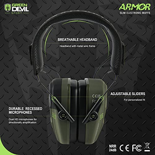 Green Devil Shooting Ear Protection Electronic Hearing Protection Ear Muffs With Mic Sound Amplification Noise Reduction 26Db Earmuffs/Headphones For Gun Range Shooting Hunting #TOP3