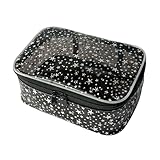 TotePrint Star Print PVC Makeup Bag Bulk,7.87×3.15×5.51 inch Clear Storage Bag Toiletry Pocket Zippered Pouch Waterproof Cosmetic Bags for Women (Black)
