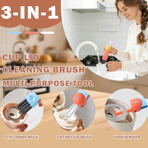 Image of 3 in 1 Cup Lid Cleaning Brush, Multifunctional Crevice Gap Cleaner for Tumbler Water Bottle Lid, Deep Clean Tool for Home Kitchen, Red Blue White(3 PCS)