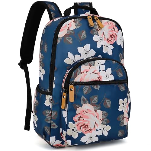 Image of Leaper Stylish School Backpack for Girls Women Laptop Backpack Water-resistant Travel Bag Satchel College Backpack Bookbag, Dark Blue-floral[8005 L], Large-15.6 inch, Casual