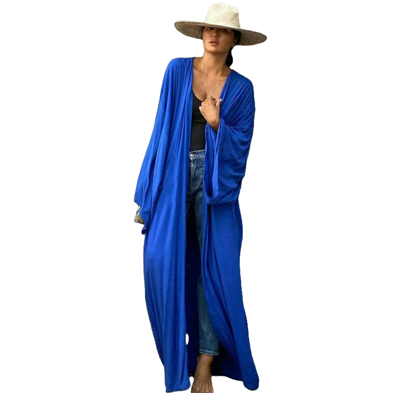Copricostume da Spiaggia Coperchio di Bikini Cotone ups Beachwear Kimono Beach Robe Maxi Long Women Welf Cardigan Swimsuit Covers-Blu-Una Dimensione