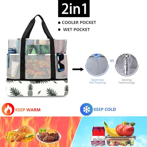Image of Beach Bag with Cooler,Mesh Beach Bags for Women Sandproof for Pool and Swimming Travel Daily with Durable 8 Pocket