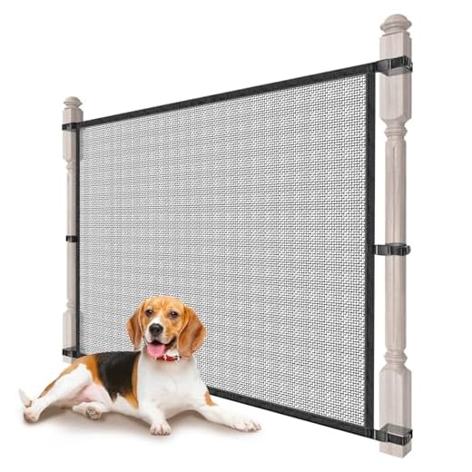 Dog Pet Mesh Gate Stairs - Baby Safety Barrier Gates for Stairway - No Drilling Puppy Gates for Indoor - Banister to Banister Baby Gates for Stairs