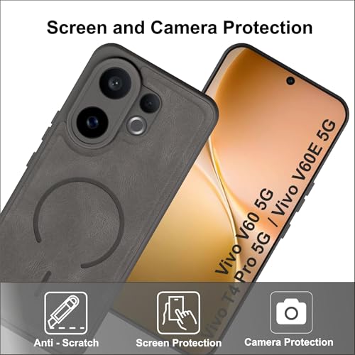 Image of SBMS Back Cover for Vivo V60 5G /T4 Pro /V60E | Ultra Slim Soft Rubberised Hard Case | Oil Feel Soft Leather Back | Mag-Safe Design (Mag-Safe Not Support) | Camera Protection Case for Vivo V60 (Grey)