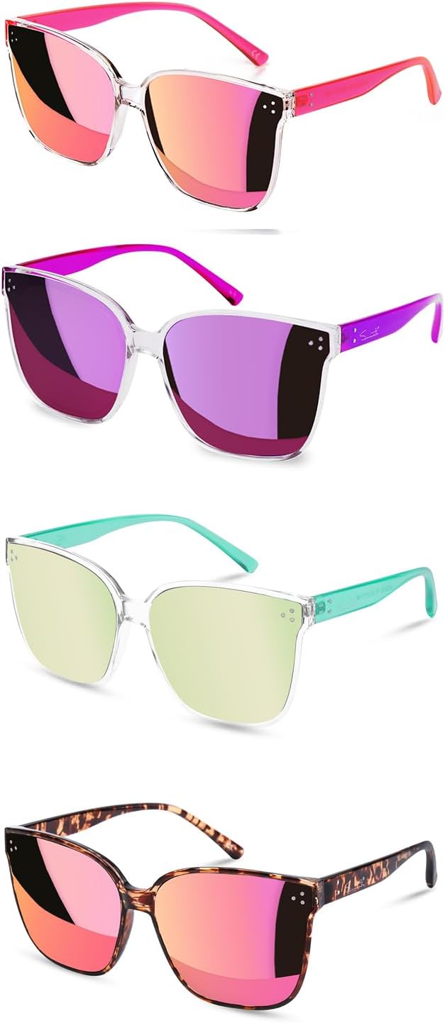 Sumato Sunglasses Womens, Oversized Pink Sunglasses for Women with Trendy Mirrored Lens UV400 Blocking