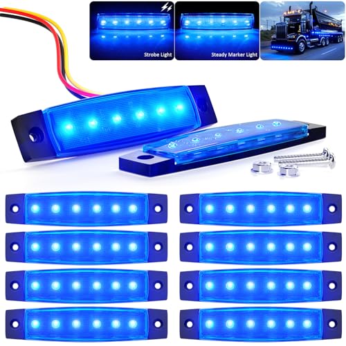 BJZ 3.8' Strobe+Steady Marker Lights Strip Dual Function Blue Trailer LED Side Clearance Tail Bumper...